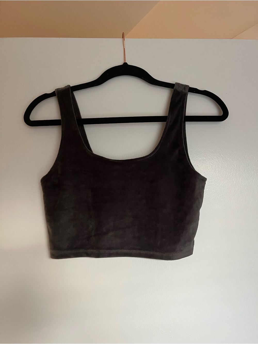Double Zero Velvet Scoop Crop Tank - Charcoal Gray